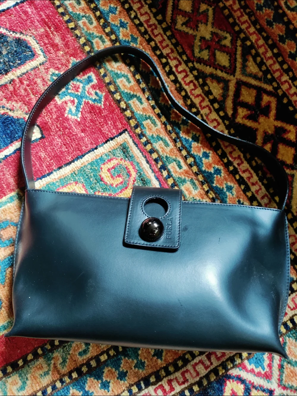 Furla Black  Shoulder Bag with Sculpted Black Closure